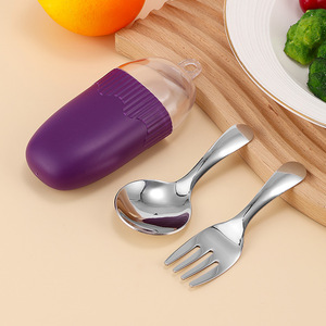 304 Stainless Steel Fork And Spoon Set Portable Outdoor Kids Tableware Oval Shape Multicolor Gift Box - Product Image 2