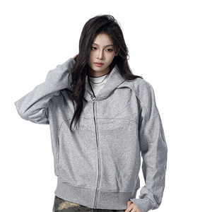 <span class=keywords><strong>Sweat</strong></span>-shirt à capuche gris pour <span class=keywords><strong>femme</strong></span>, style <span class=keywords><strong>vintage</strong></span> américain, tricoté, déstructuré, coupe ample, Cleanfit Front, collection Automne/Printemps - Product Image 1