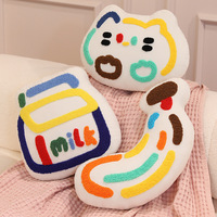 Super oreiller en peluche sucette arc-en-ciel étoile chat lait thé et banane crème glacée courte en peluche jouets alimentaires pour la décoration de la maison