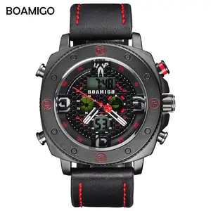 BOAMIGO Mens Watches Men Sports Watches Men's Quartz LED Digital analog 3 Clock Male brown Blue Wrist Watch waterproof