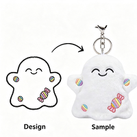 Porte-clés en peluche fantôme Kawaii personnalisé, pendentif fantôme blanc mignon avec broderie bonbon, jouet en peluche effrayant de dessin animé