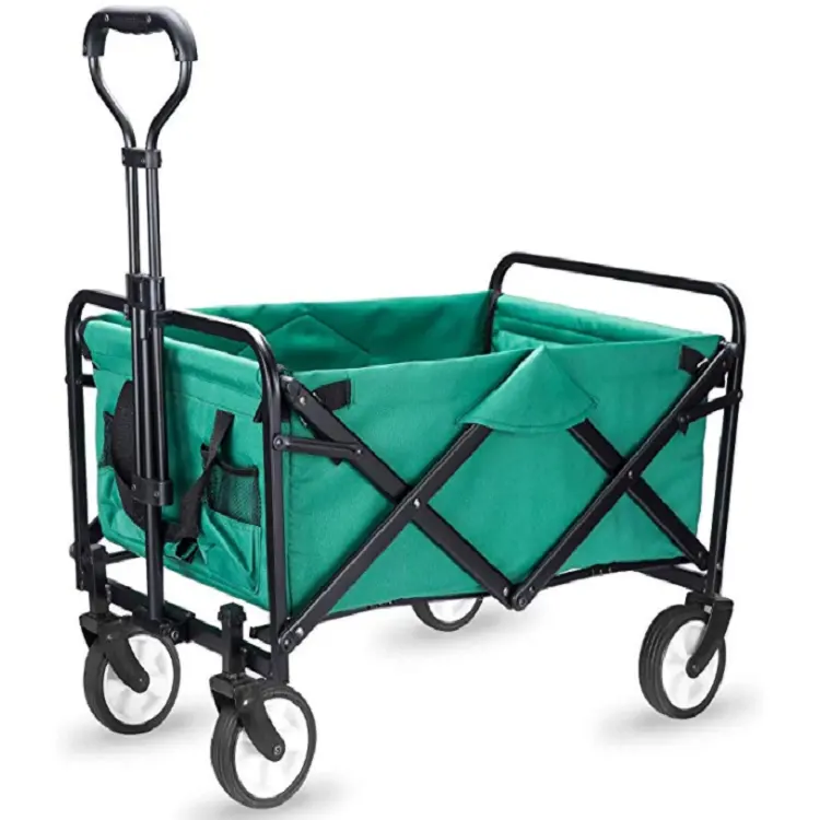 Foldable 4 Wheel Trolleyl Wagon Hand Garden Collapsible Portable Folding Cart Trolley Shopping Mall Steel + Polyester 1pc/carton