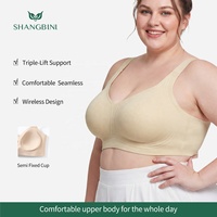 SHANGBINI Soutien-gorge sans couture sans armatures à pression zéro, avec bande de maintien côtelée, bralette pour poitrines généreuses, L-5XL