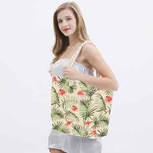 Corde en coton polyvalent imprimé floral tropical grand sac momy sacs de maman avec poche intérieure sac fourre-tout en toile vierge - Product Image 3