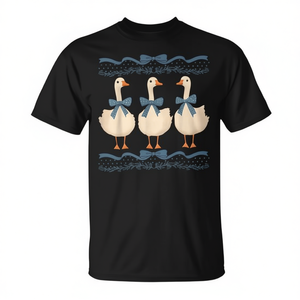 Camiseta para mujer con estampado digital de mamá ganso y gansos bebés, cuello redondo, manga corta, cinta azul vintage, promocional para adulta - Product Image 3