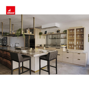 Alland Đính Cườm Gỗ Sồi Ăn Sáng Thanh Cửa Kính Tấm Tường Gỗ Kết Thúc Laminate Đá Cẩm Thạch Bàn Bếp Đảo Và Tủ Bếp - Product Image 2