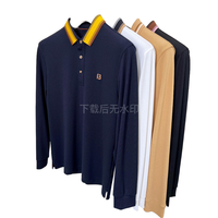 Polo de luxe pour homme à manches longues en coton piqué premium avec col rayé contrastant, broderie tendance, hauts décontractés OEM/ODM