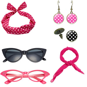 إكسسوارات زي نسائي 50s وشاح بولكا دوت عصابة رأس أقراط عين القط - Product Image 6