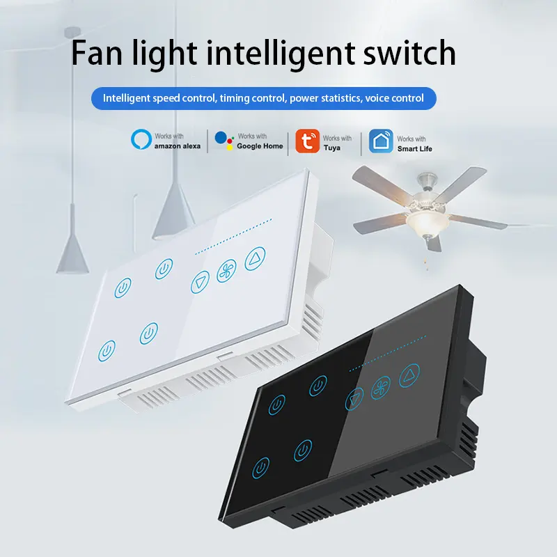 Wifi Smart 4 Gang & 1 interruttore a ventaglio con funzione Timer che supporta il controllo App/controllo vocale con blocco bambino e funzione di retroilluminazione