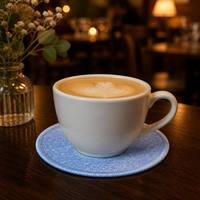 Sous-verre rond en tissu éponge bleu clair avec bord brodé, tapis à double couche pour boissons, idéal pour hôtels, restaurants, cafés, taille personnalisable
