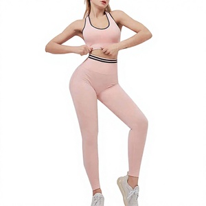 Leggings de yoga roses sans couture, taille mi-haute, côtelés, écologiques, pleine longueur, pour femmes, personnalisables OEM/ODM, pour le fitness et le sport - Product Image 1