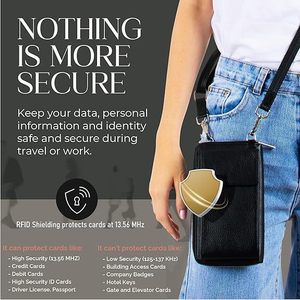 Sac de téléphone pour femme avec protection RFID, fermeture éclair, rabat vertical, portefeuille long en cuir véritable, bandoulière pour les voyages d'affaires - Product Image 1
