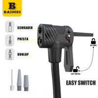 BAIMEI Steel Bike Floor Pump AV/FV/DV Valves 140PSI Lightweight Portable Ball Tire Inflator for Car Motorcycle Wholesale OEM
