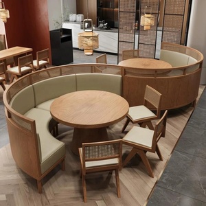 Set di Tavoli e Sedie Modulari OEM ODM in Legno per Ristoranti Commerciali, Caffetterie, Banchetti con Sedute Curve - Product Image 1