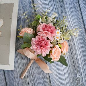 CallaFloral <b>Artificial</b> Dahlia Rose <b>Bouquet</b> Plastic Woven Fabric Wedding Indoor Wall Decoration - Product Image 2