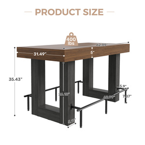 Table de bar octogonale à hauteur de comptoir, en bois massif, avec repose-pieds, résistante à l'eau et aux rayures, design moderne, pour centre commercial, restaurant, café - Product Image 6