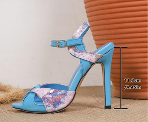 Nuevas <span class=keywords><strong>Sandalias</strong></span> de <span class=keywords><strong>Tacón</strong></span> de Aguja con Estampado Floral, Punta Abierta, Suela de Goma, Correa en el Tobillo, Zapatos de Mujer para Vacaciones y Fiestas - Product Image 6