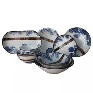 Juego de cena de porcelana china, juego de cerámica de colores esmaltados con estampado familiar saludable, venta al por mayor