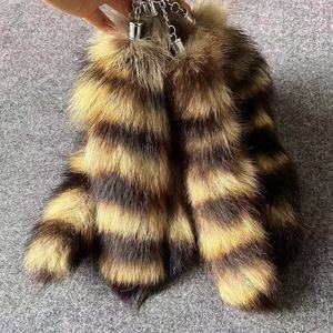 Llavero de cola de piel de zorro mapache Real esponjoso de fábrica Clip de cola de piel Natural ropa colgante bolso accesorios gancho borla - Product Image 5