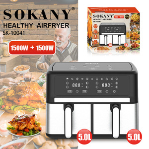 HOT 1500W 10L <span class=keywords><strong>Friteuse</strong></span> <span class=keywords><strong>à</strong></span> double panier en acier inoxydable de grande capacité <span class=keywords><strong>Deux</strong></span> pièces 2 <span class=keywords><strong>paniers</strong></span> indépendants Four <span class=keywords><strong>à</strong></span> <span class=keywords><strong>friteuse</strong></span> <span class=keywords><strong>à</strong></span> <span class=keywords><strong>air</strong></span> <span class=keywords><strong>à</strong></span> double zone - Product Image 2