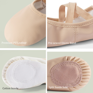 Chaussons de danse en cuir PU de haute qualité pour enfants, semelle fendue et sans lacets, parfaits pour l'entraînement et la pratique, pour filles et garçons - Product Image 2
