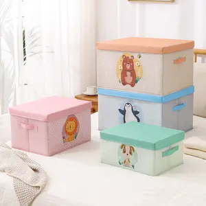 Kotak penyimpanan pakaian kartun anak-anak dapat dilipat dengan pola kreatif dan tutup