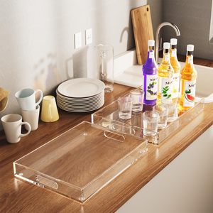 Plateau moderne en acrylique transparent pour servir les aliments, grand format, utilisation extérieure, léger, empilable, organisateur de présentation - Product Image 2