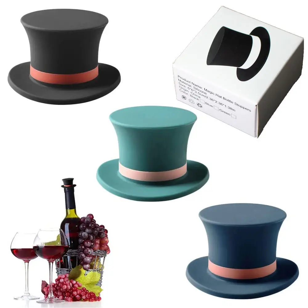 Top vendeur cadeaux créatifs drôle réutilisable chapeau magique conception Silicone bouchon de bouteille de vin