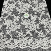 Tissu en dentelle Chantilly transparent à sequins, broderie florale 3D gaufrée, aspect gaufré premium, cordon blanc, pour mariage