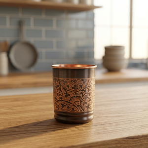 Vaso de Cobre con Diseño Floral Tradicional, Reutilizable para Bebidas Calientes, Regalo para Adultos - Product Image 3
