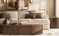 Table basse moderne de luxe Emperador pour salon, table basse rectangulaire en bois de chêne massif avec plateau en marbre