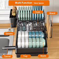 Organisateur d'évier de cuisine mural à deux niveaux Installation facile Rangement de placard à baguettes en métal avec outil de conception en plastique