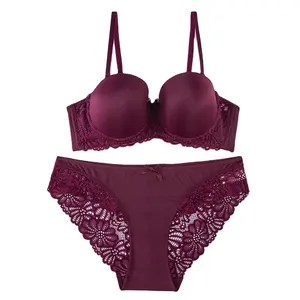 Oem Leverancier Hoge Kwaliteit Fancy Bh Sets 1/2 Cup T-Shirt Bh Luxe Kant En Micro Cup Beha En Slip Set Voor Vrouwen