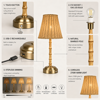 Lampe de table sans fil rechargeable DC en bambou et rotin naturel, écologique, E14, 5200 mAh, USB-C, commande tactile, pour la décoration intérieure, vente en gros