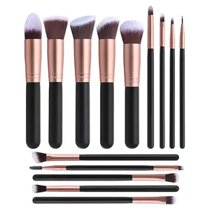 Nieuwe Heet Verkoop Houten Handvat 14Pcs Rose Glod Cosmetische Make-Up Borstel Gezicht Make-Up Mengen Borstel Oem Synthetische Make-Up borstels Set