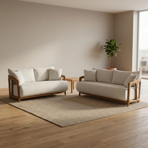 Sofá Moderno de Tres Plazas para Sala de Estar, Tapizado en Madera con Relleno de Espuma, Asiento Blanco sin Marco, Sofá Lounge con Reposabrazos para Apartamento o Villa - Product Image 2