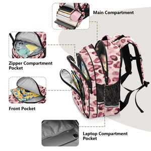 Sac à dos de voyage multifonctionnel à grande capacité avec imprimé léopard rose, fermeture éclair, pour les voyages en plein air - Product Image 6