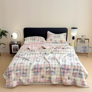 Milk Fleece Blanket 180x200-220cm Thickened <b>Double</b> Sided Cartoon Pattern Winter <b>Bedding</b> Soft Fluffy Cover <b>Girl</b> Style - Product Image 4