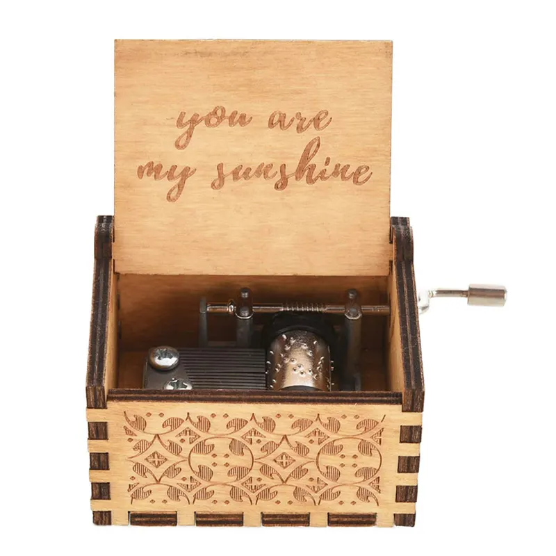 You are My Sunshine boîtes à musique personnalisées en bois sculpté au Laser boîte à musique à manivelle pour anniversaire noël Thanksgiving