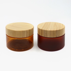 50ml 150ml 250ml 500ml PET Transparent Amber Frosted Plastic Cream <b>Jar</b> with Bamboo Wooden Cap for Cosmetic <b>Jar</b> - Product Image 5