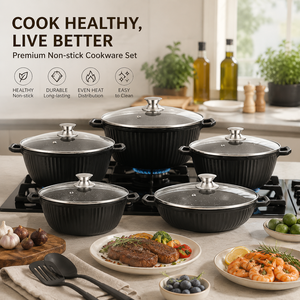 Ensemble de 10 casseroles et faitouts professionnels en aluminium avec revêtement granit pour cuisinière à gaz à flamme nue - Product Image 4