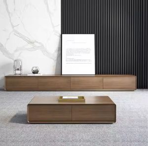 โต๊ะกลางดีไซน์ประหยัดพื้นที่ ทำจากไม้ MDF และไม้จริง ใช้เป็นชั้นวางทีวีและโต๊ะกาแฟ - Product Image 5