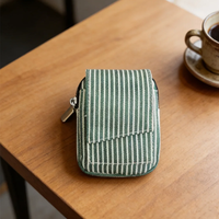 Dompet Kartu Kanvas Bergaris Kustom, Dompet Koin dengan Kancing, Dompet Mini Ramah Lingkungan, Unisex, Perlengkapan Harian, Kartu Lipat Kompak