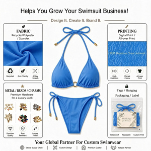 Fabricante OEM de Bikinis Personalizados, Conjunto de Bikini de Dos Piezas con Tirantes Cruzados y Rayas de Malla Repreve, Traje de Baño Elástico y Suave con Lazos Ajustables para la <span class=keywords><strong>Playa</strong></span> - Product Image 5