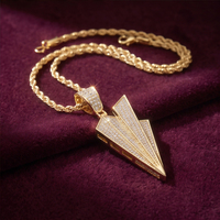 Collier pendentif avion en papier Hip Hop Iced Out avec zircon CZ et chaîne à maillons en laiton, bijoux streetwear pour hommes et femmes