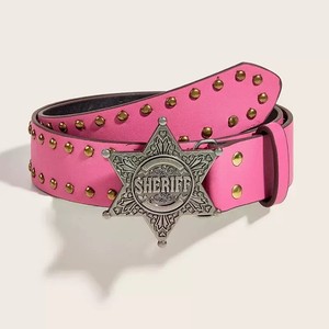 トレンドダブルロウゴールドリベットベルト女性用個性派パンクスターバックルレザーベルトジーンズアクセサリー - Product Image 3