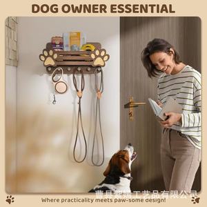 Wooden <b>Wall</b> Mounted Storage Rack Paw Print Shape <b>Key</b> <b>Holder</b> For Pet Supplies Bedroom Living Room Organizer - Product Image 3