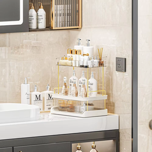 Étagère de rangement pour soins de la peau à 2 niveaux, support de rangement rotatif transparent, organisateur de comptoir de salle de bain - Product Image 2