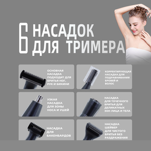 Rasoir électrique noir 6 en 1 pour femmes, épilateur multifonction, rasoir étanche - Product Image 4