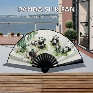 Éventail de danse chinois double face en soie, motif panda sculpté sur bambou, pour décoration de maison et de festivals - Product Image 3